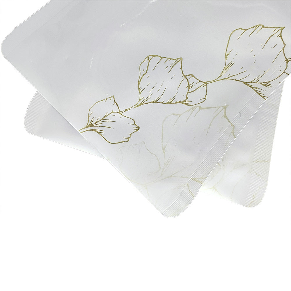 Aluminum Bottle Shaped Sunny Gold Leaf Design Open-Bottom Spout Storage Bags