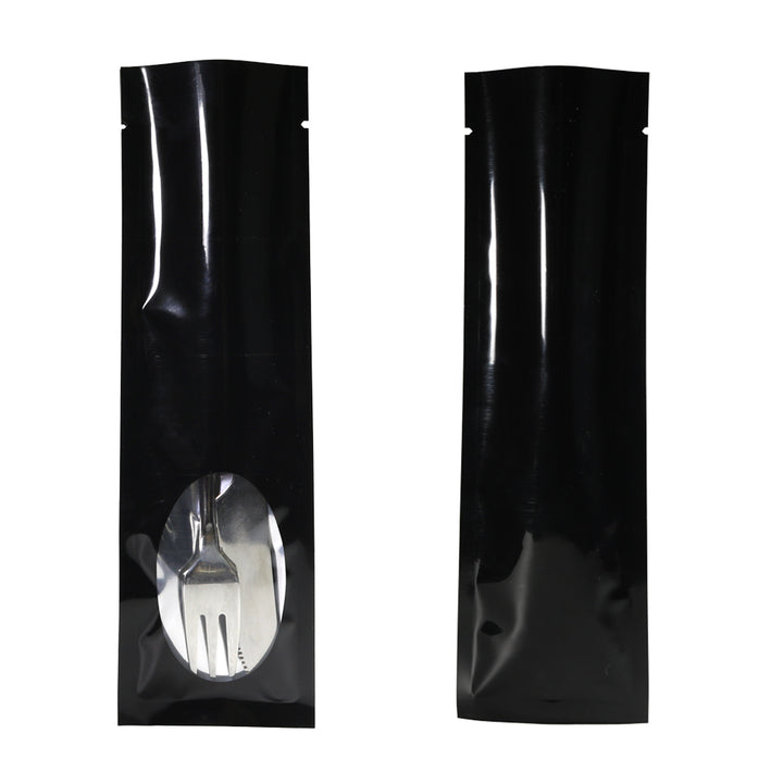 QQ Studio® Mirror Black Metallized Open Top Bags with a Clear Oval Transparent Window