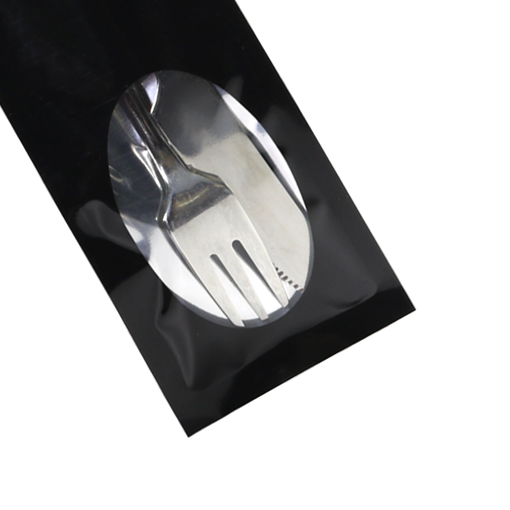 Mirror Black Metallized Open Top Bags with a Clear Oval Transparent Window