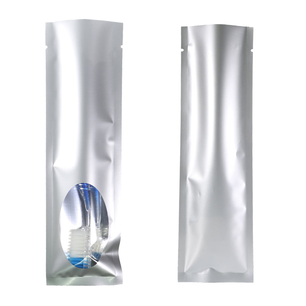 Iron Silver Metallized Open Top Bags with a Clear Oval Transparent Window