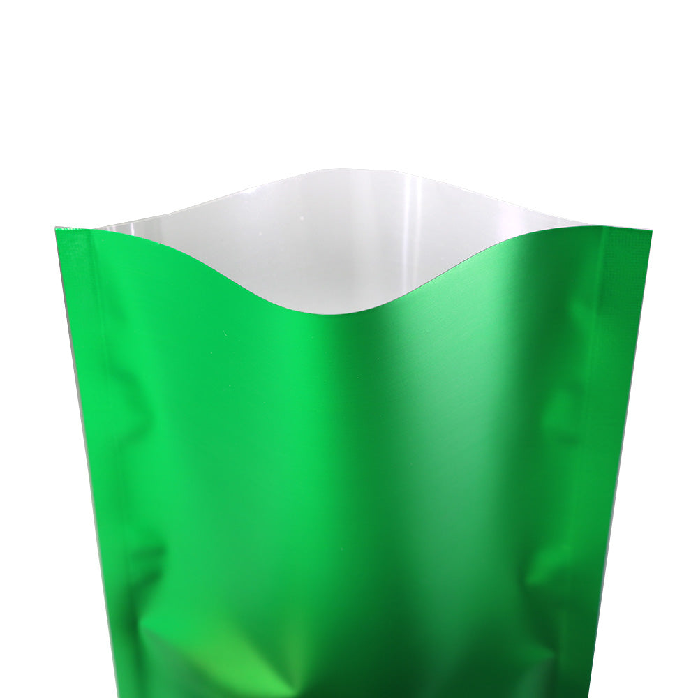 Half Green Lawn Matte Mylar Flat Open Top Bags