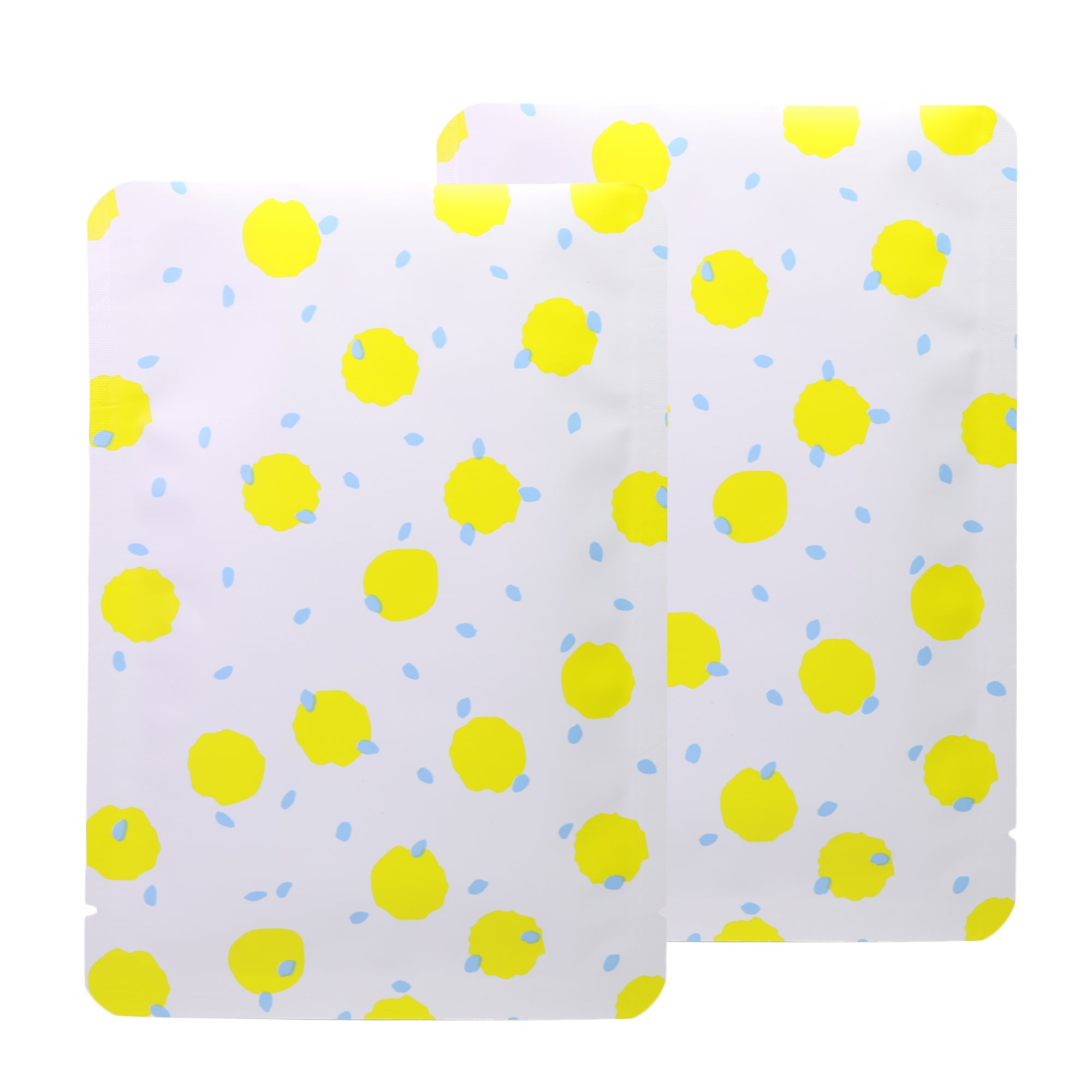 White with Pineapple Yellow Polka Dot Aluminum Open Top Bags