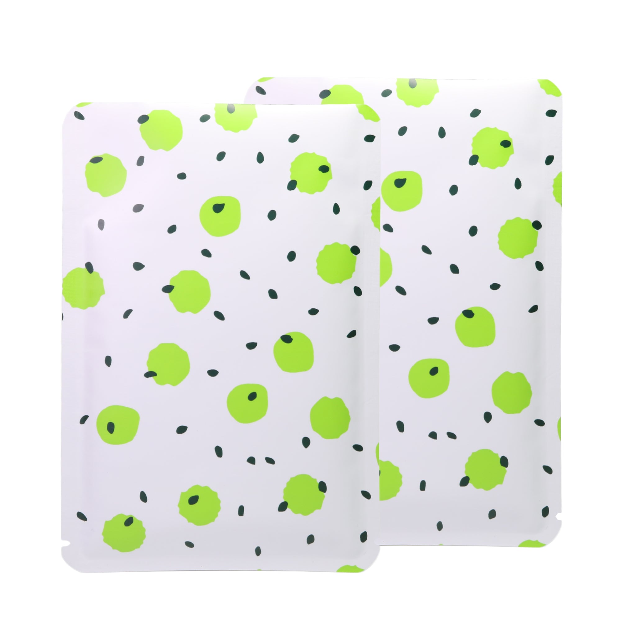 White with Kiwi Green Polka Dot Aluminum Open Top Bags
