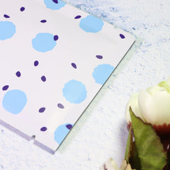 White with Berry Blue Polka Dot Aluminum Open Top Bags