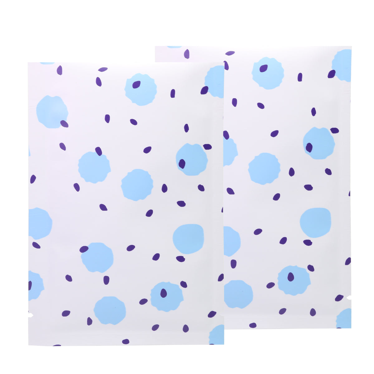 White with Berry Blue Polka Dot Aluminum Open Top Bags