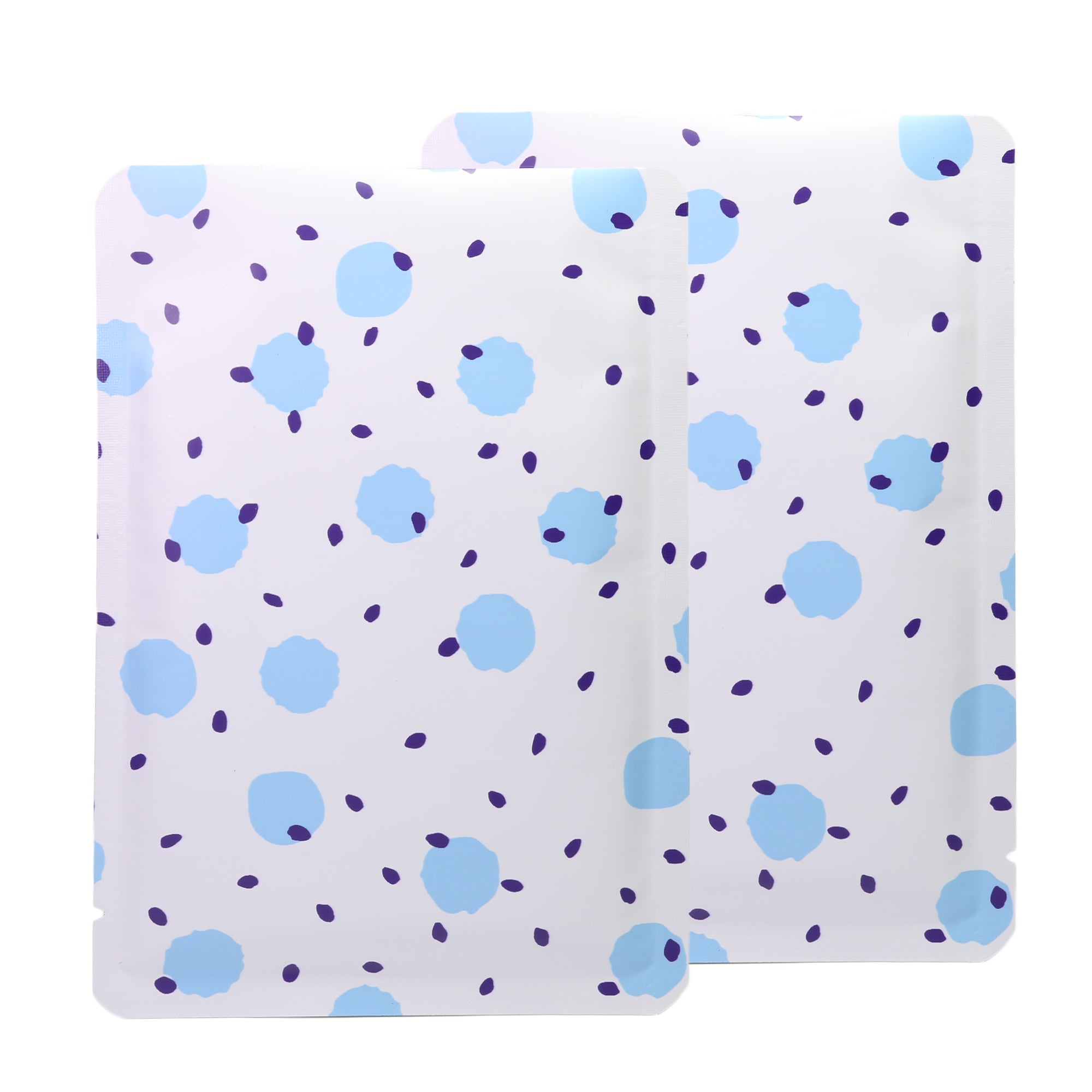 White with Berry Blue Polka Dot Aluminum Open Top Bags