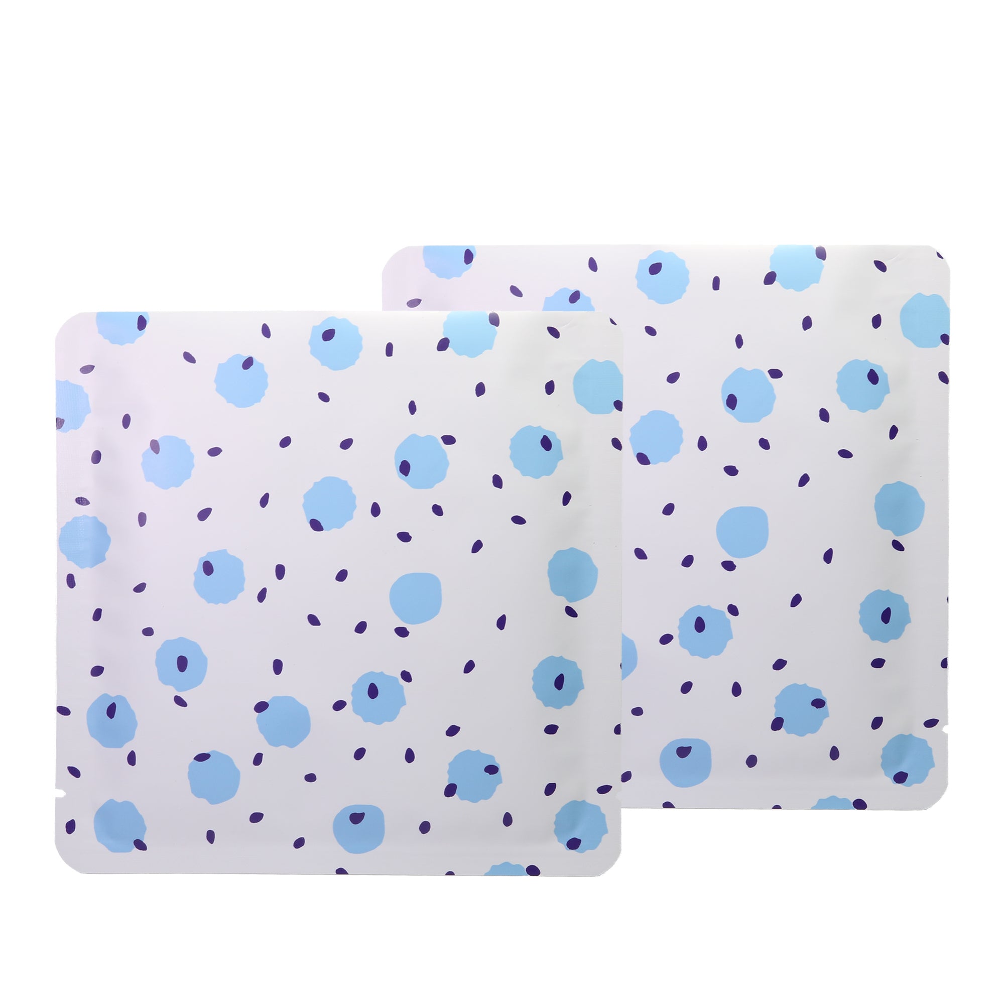 White with Berry Blue Polka Dot Aluminum Open Top Bags