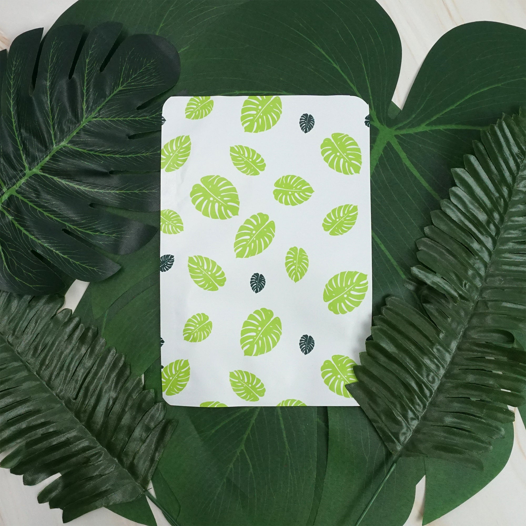 Tropical Green Leaf Design Aluminum Open Top Bags