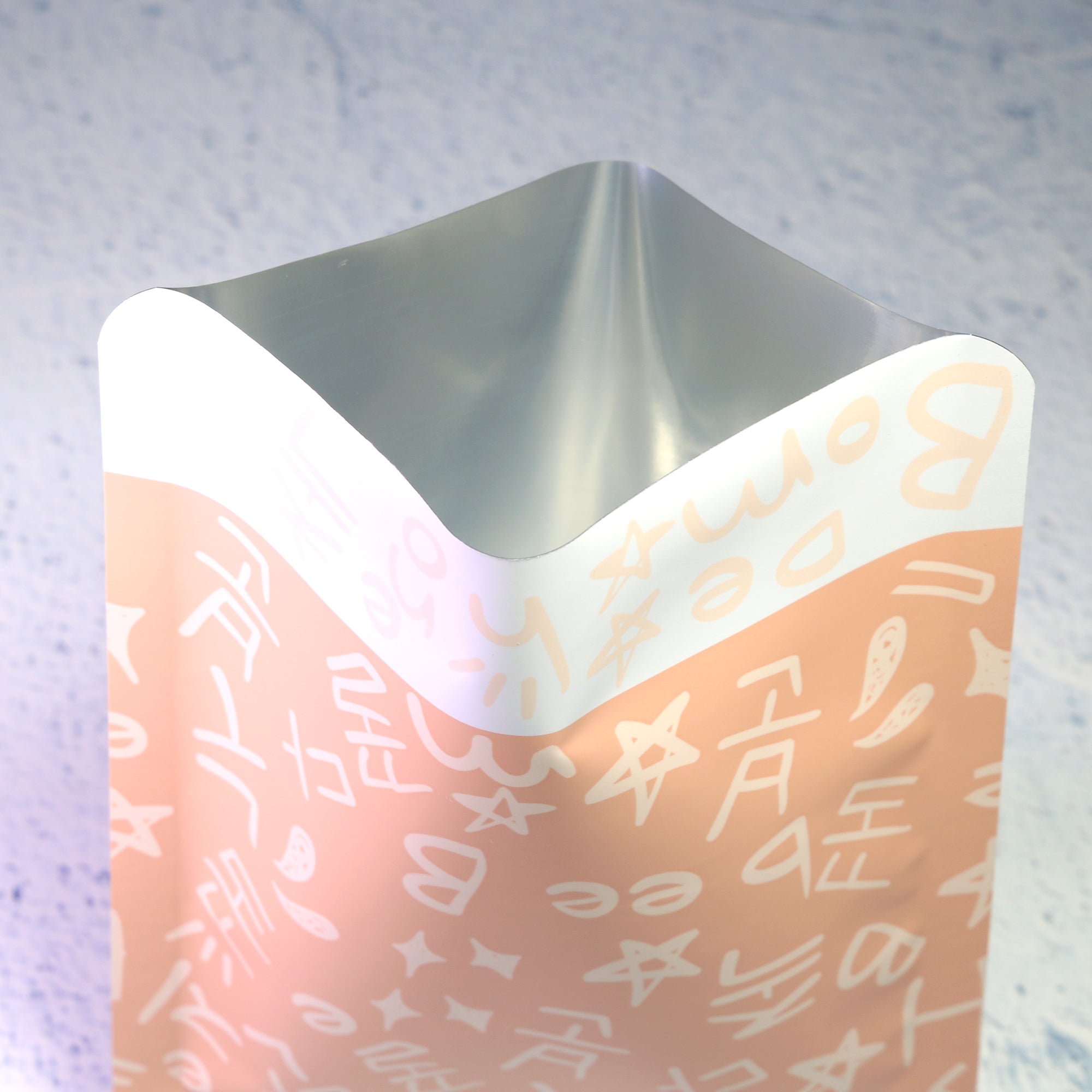 Matte Peach Orange Graffiti Letters Design Aluminum Open Top Bags
