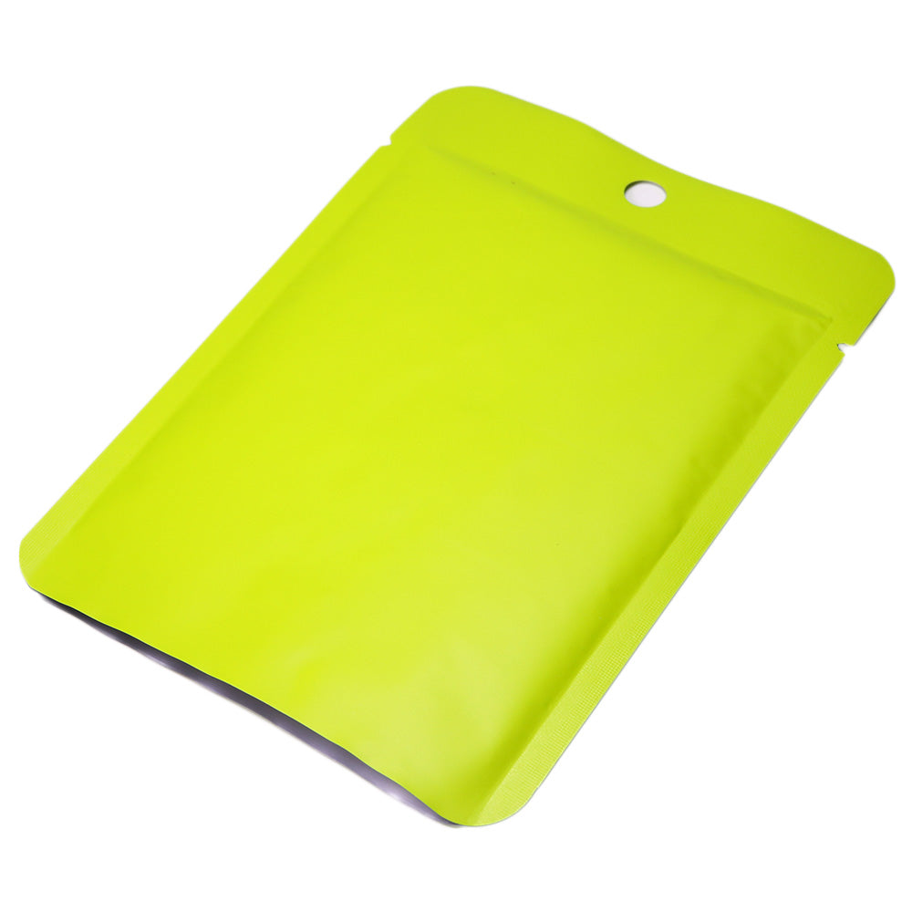 Matte Lime Green Bottom Fill Aluminum Bags with Round Hang Hole