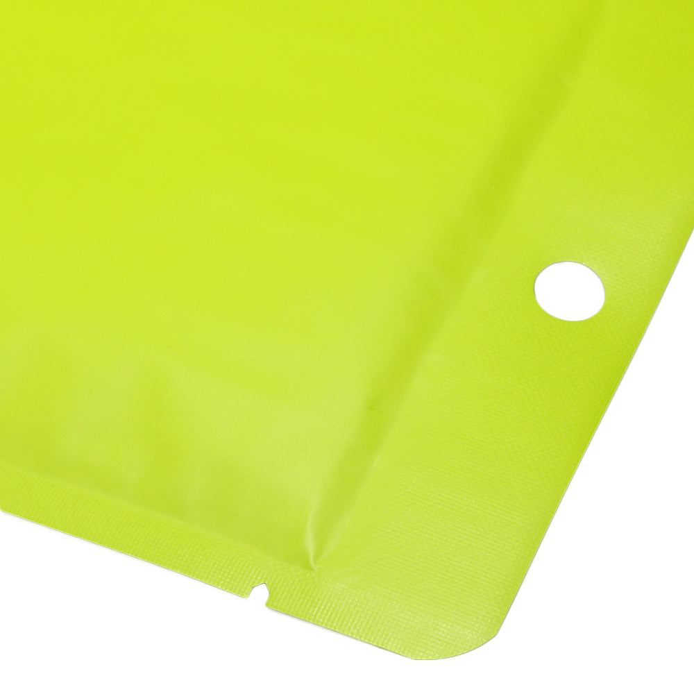 Matte Lime Green Bottom Fill Aluminum Bags with Round Hang Hole