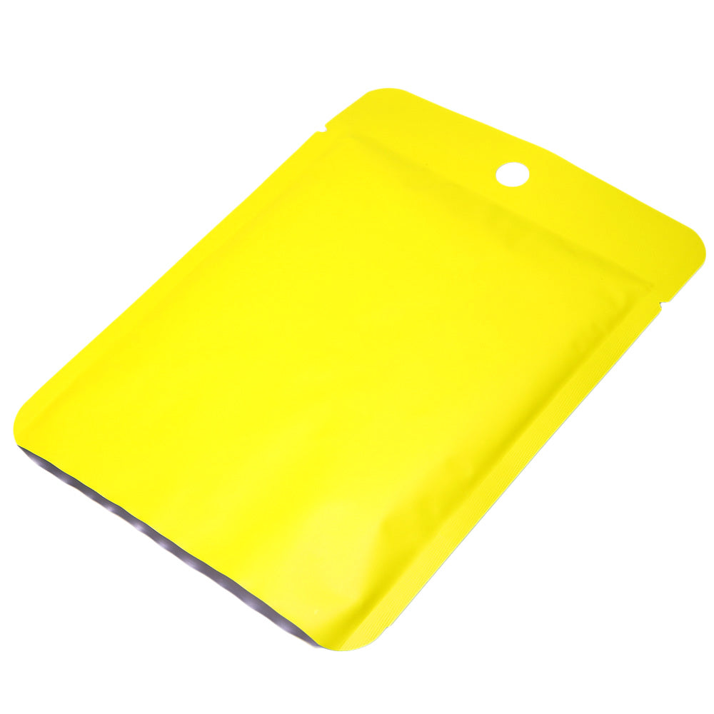 Matte Citrus Yellow Bottom Fill Aluminum Bags with Round Hang Hole