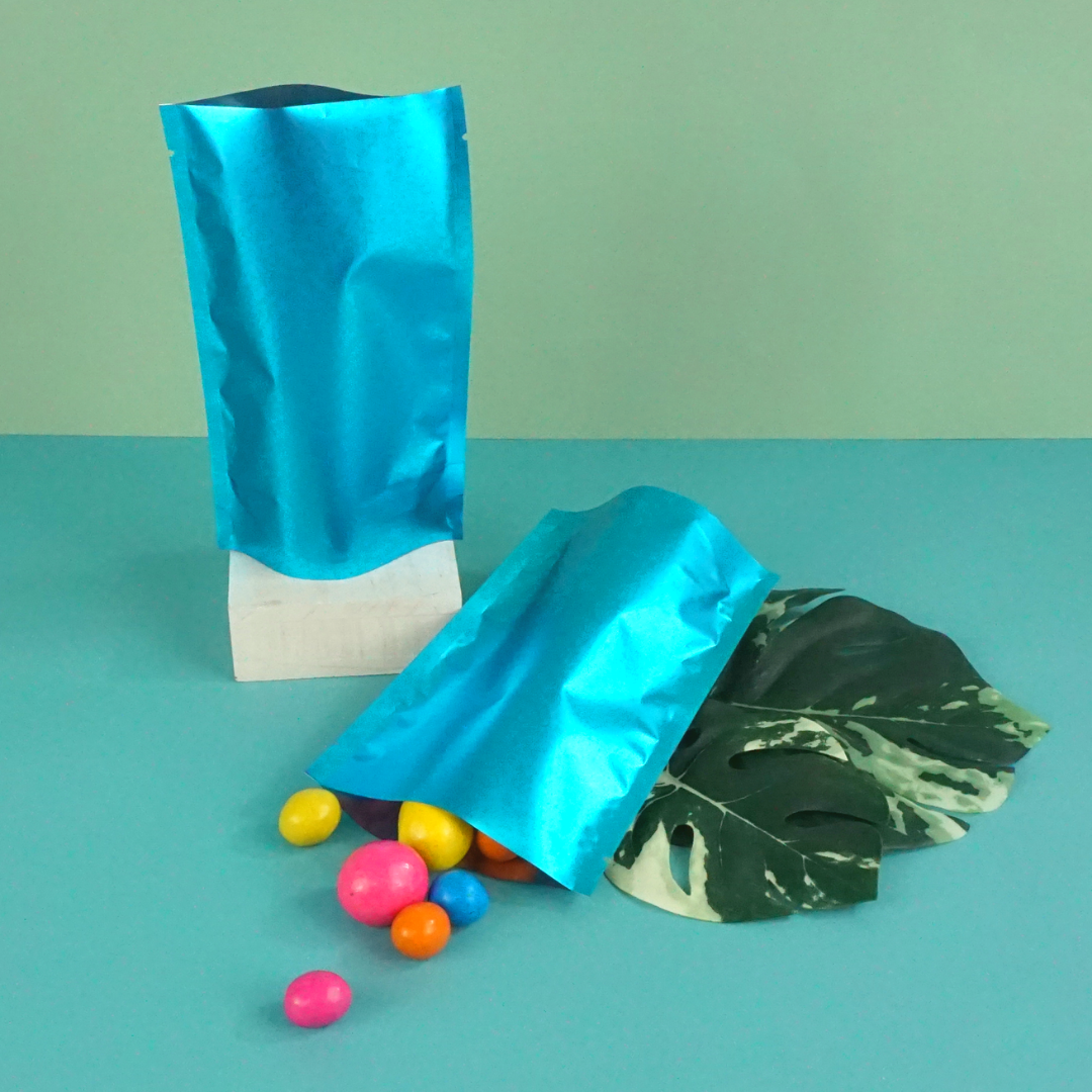 Matte Metallic Blue Mylar Open Top Heat Sealable Stand-Up Bag