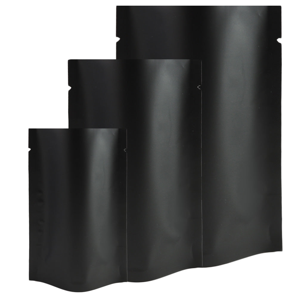 Matte Waxed Black Mylar Open Top Heat Sealable Stand-Up Bag