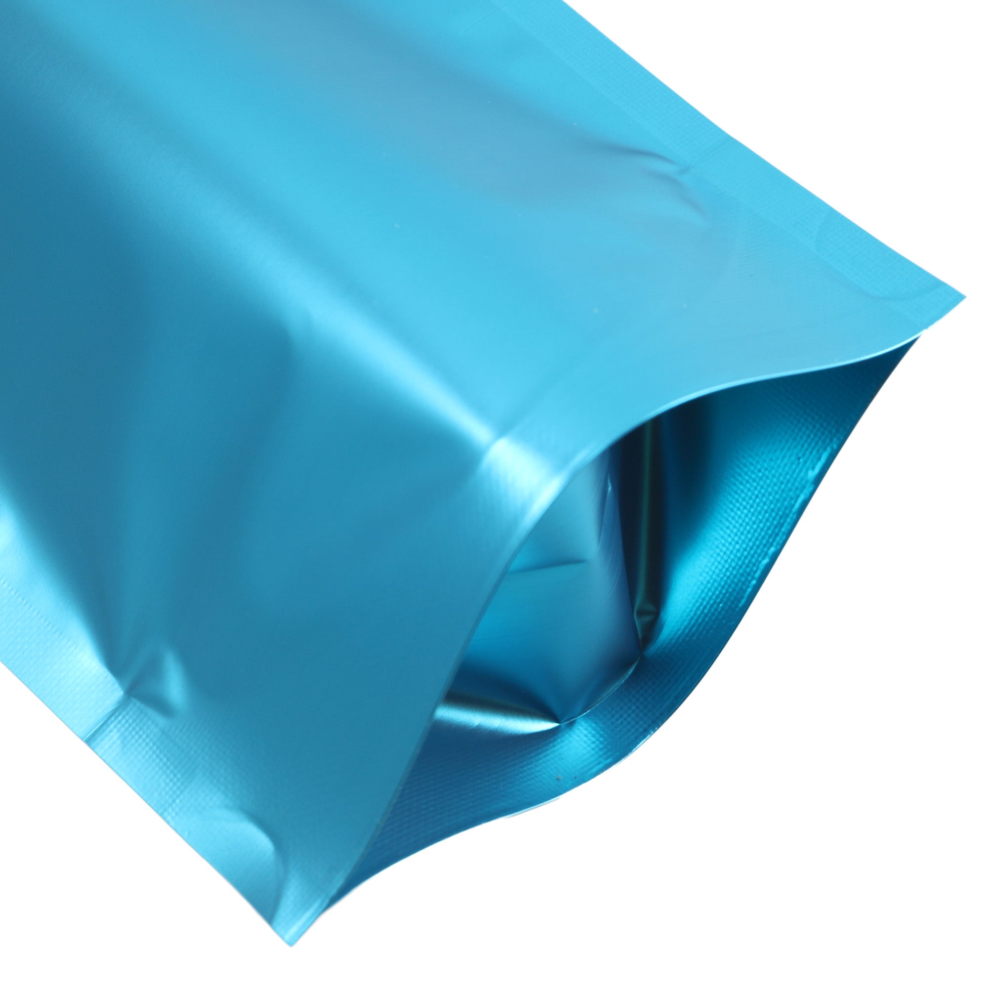 Matte Metallic Blue Mylar Open Top Heat Sealable Stand-Up Bag