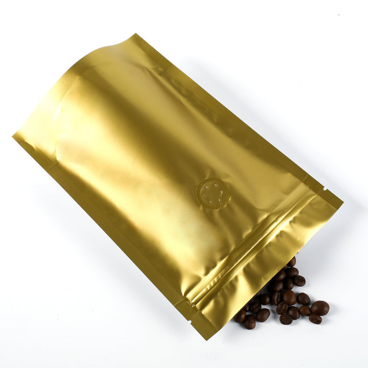QQ Studio® Single Side Matte Chardonnay Coffee Gold Metallic Mylar Stand Strong™ Coffee Valve Bags