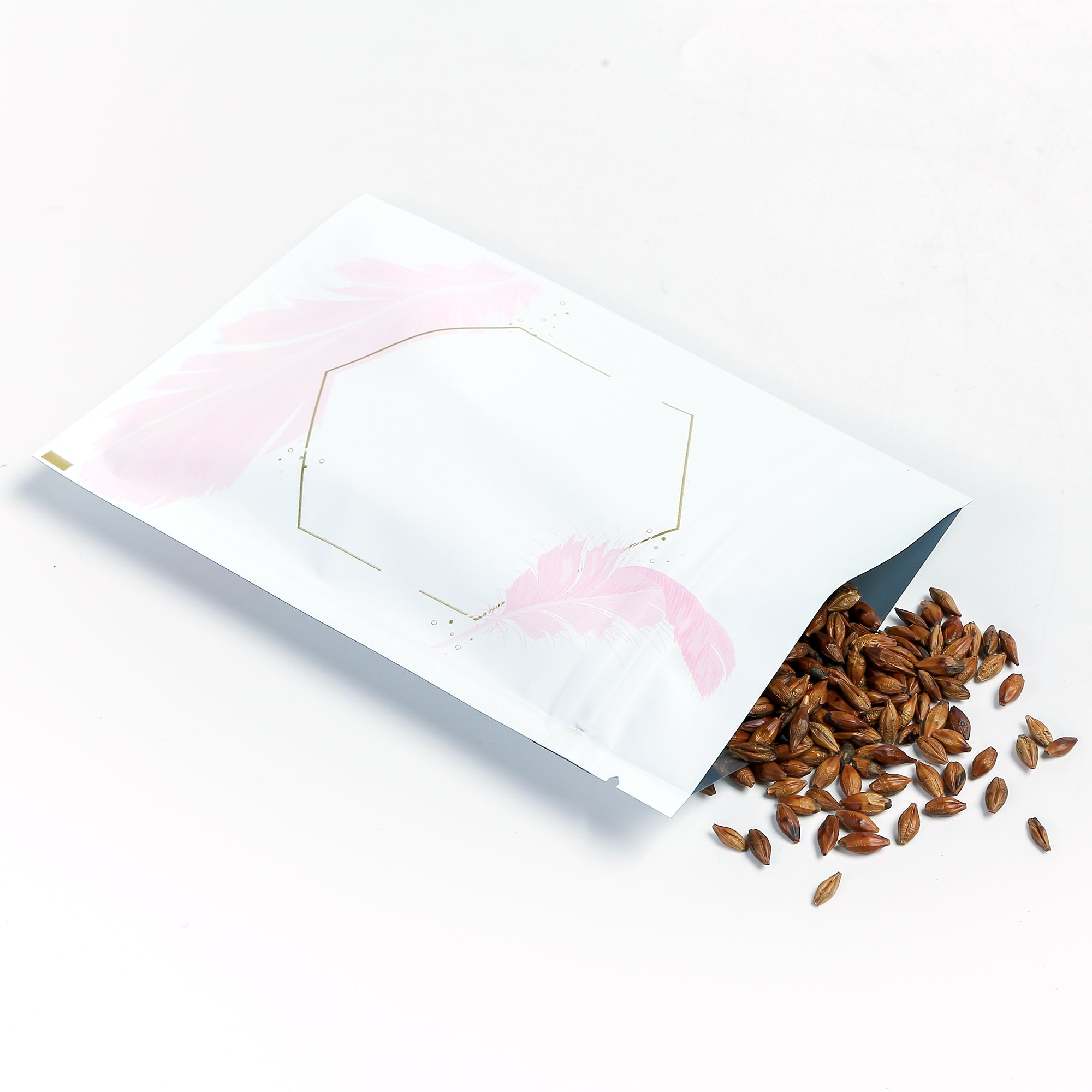 Matte Galah White Geometric Foil Zipper Seal Bags