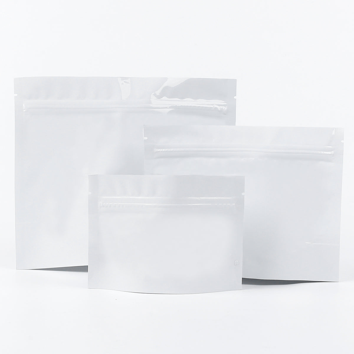 Double-Sided Glossy Arctic White Horizontal Mylar Stand Strong® Bags