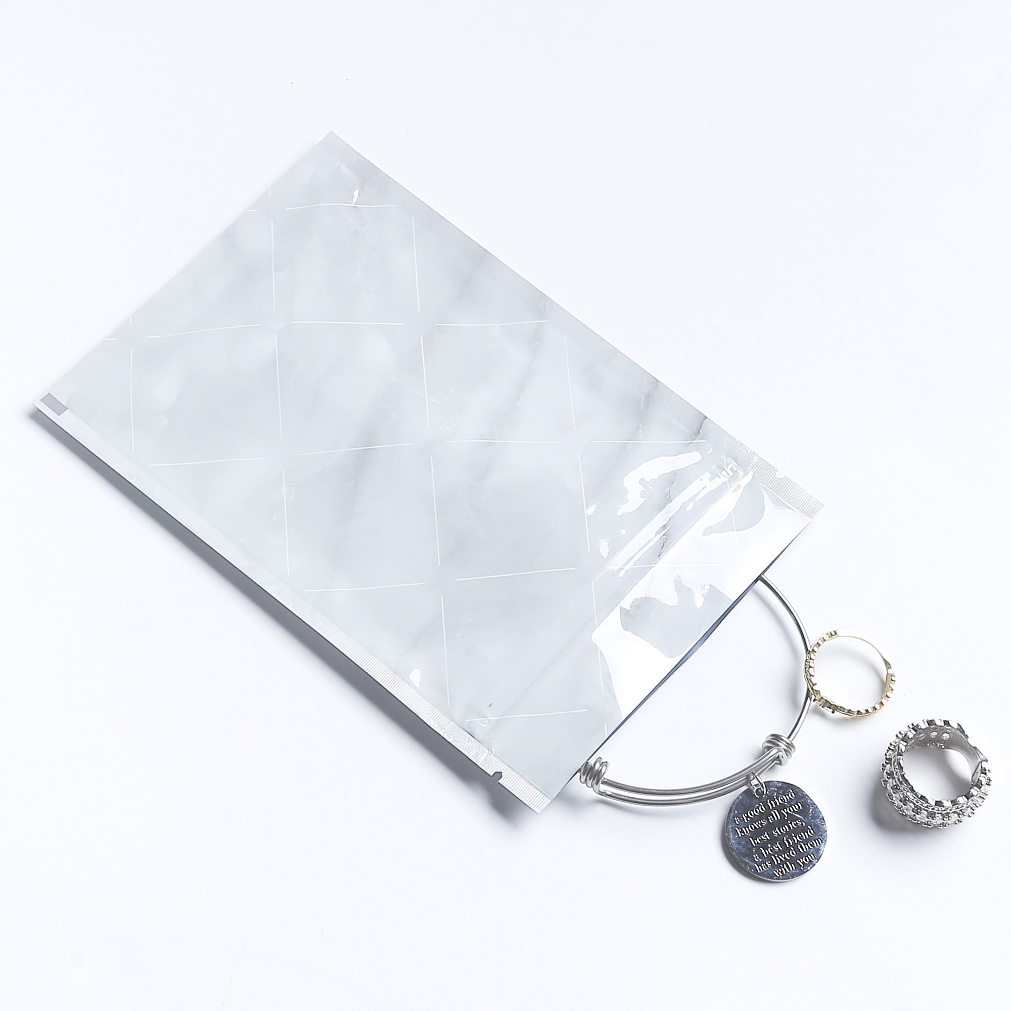 Glossy Grey Marble Metallic Foil Flat Zipper Seal Bags