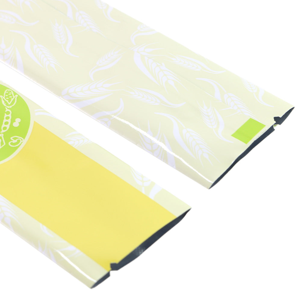 Glossy Wheat Yellow Metallized Open Top Stick Bag with Round Bakery Design