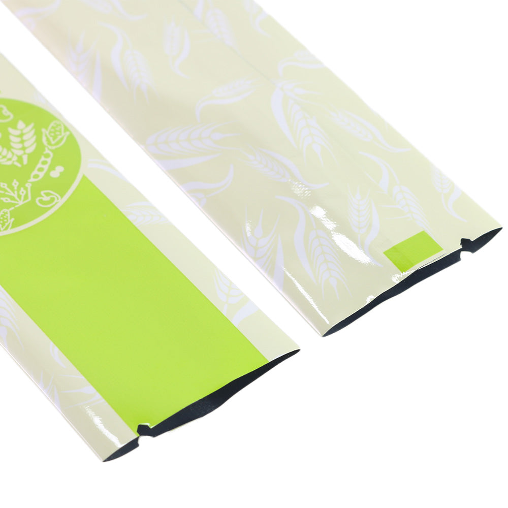 Glossy Harvest Green Metallized Open Top Stick Bag with Round Bakery Design