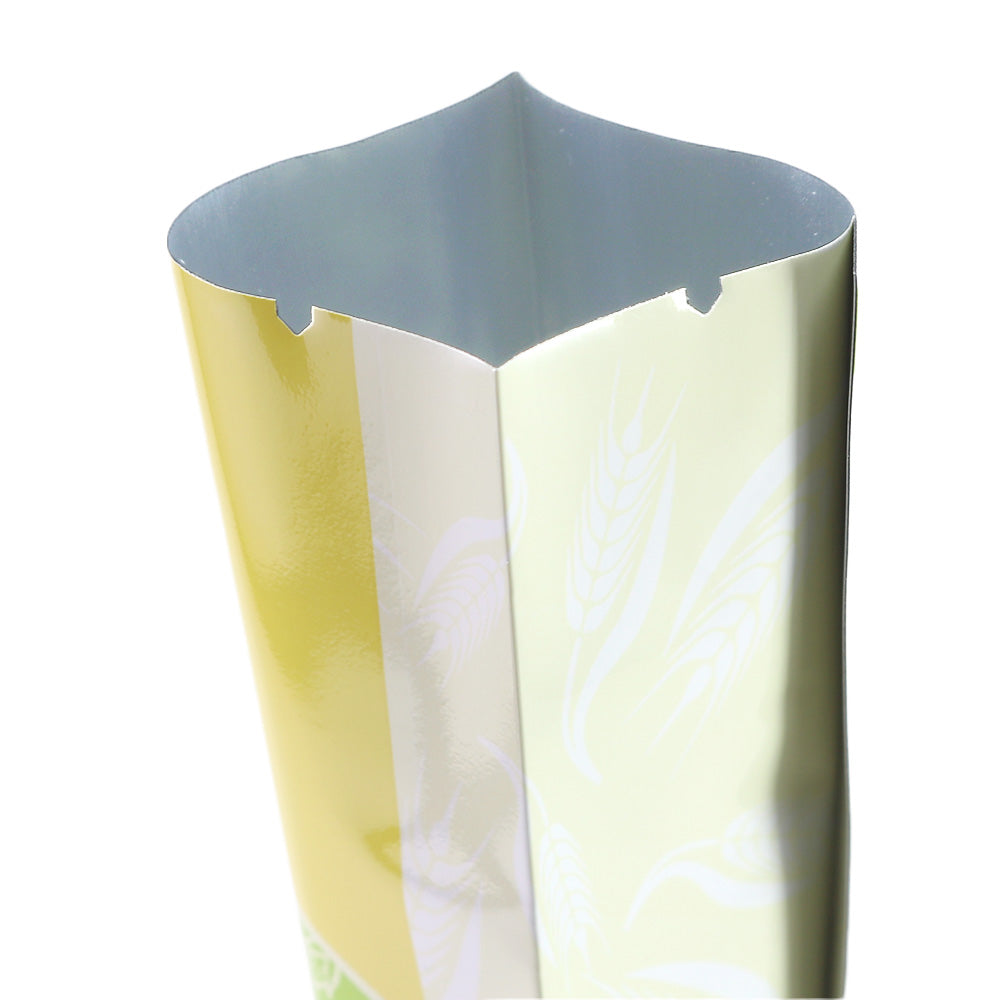 Glossy Wheat Yellow Metallized Open Top Stick Bag with Round Bakery Design