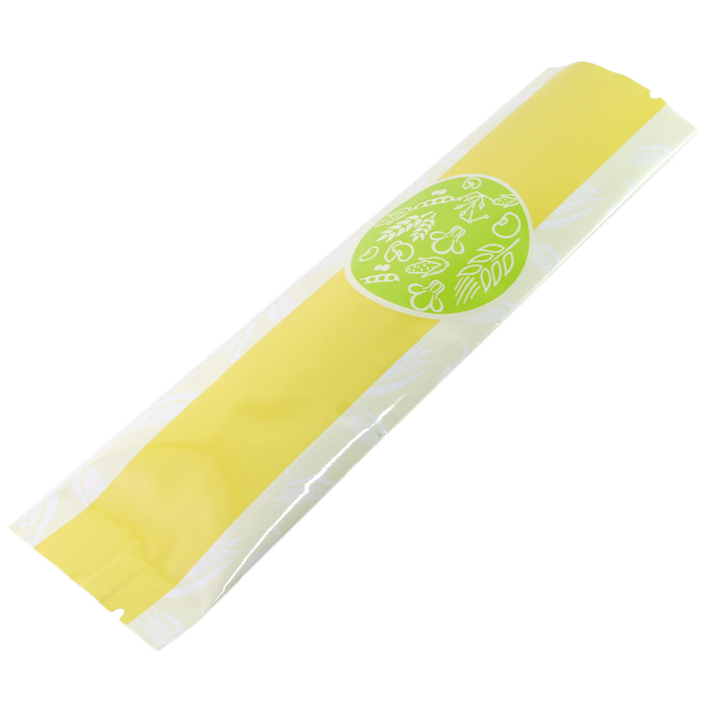 Glossy Wheat Yellow Metallized Open Top Stick Bag with Round Bakery Design