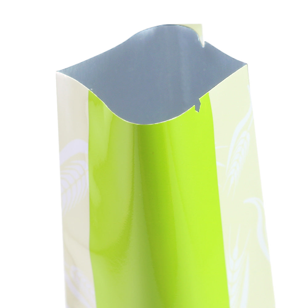 Glossy Harvest Green Metallized Open Top Stick Bag with Round Bakery Design