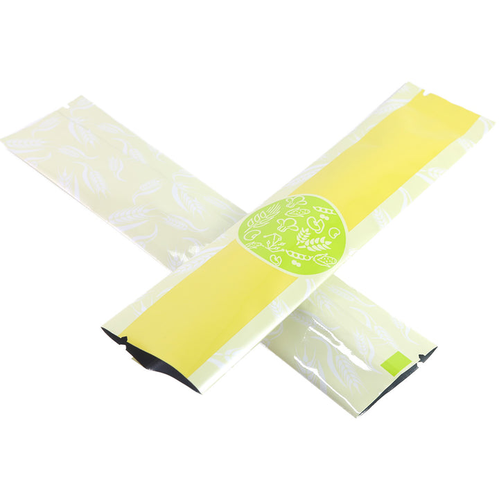 QQ Studio® Glossy Wheat Yellow Metallized Open Top Stick Bag with Round Bakery Design