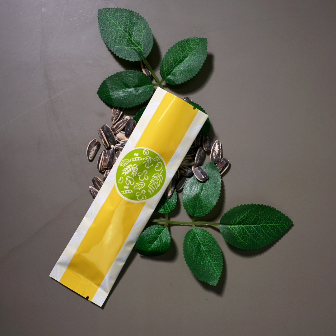 Glossy Wheat Yellow Metallized Open Top Stick Bag with Round Bakery Design