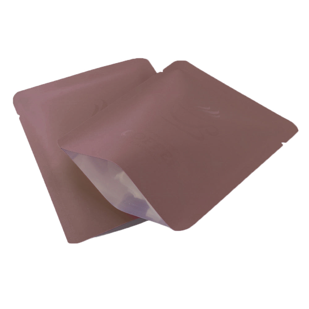 Matte Dark Roast Brown Aluminum Open Bottom Bag with Glossy Drip Coffee Design