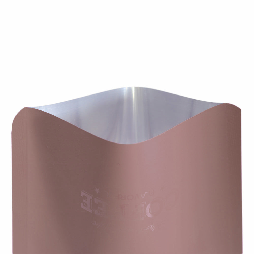 Matte Dark Roast Brown Aluminum Open Bottom Bag with Glossy Drip Coffee Design