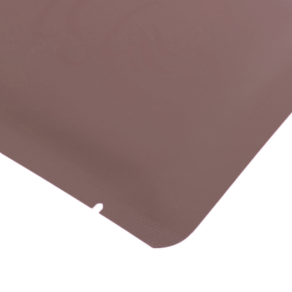 Matte Dark Roast Brown Aluminum Open Bottom Bag with Glossy Drip Coffee Design