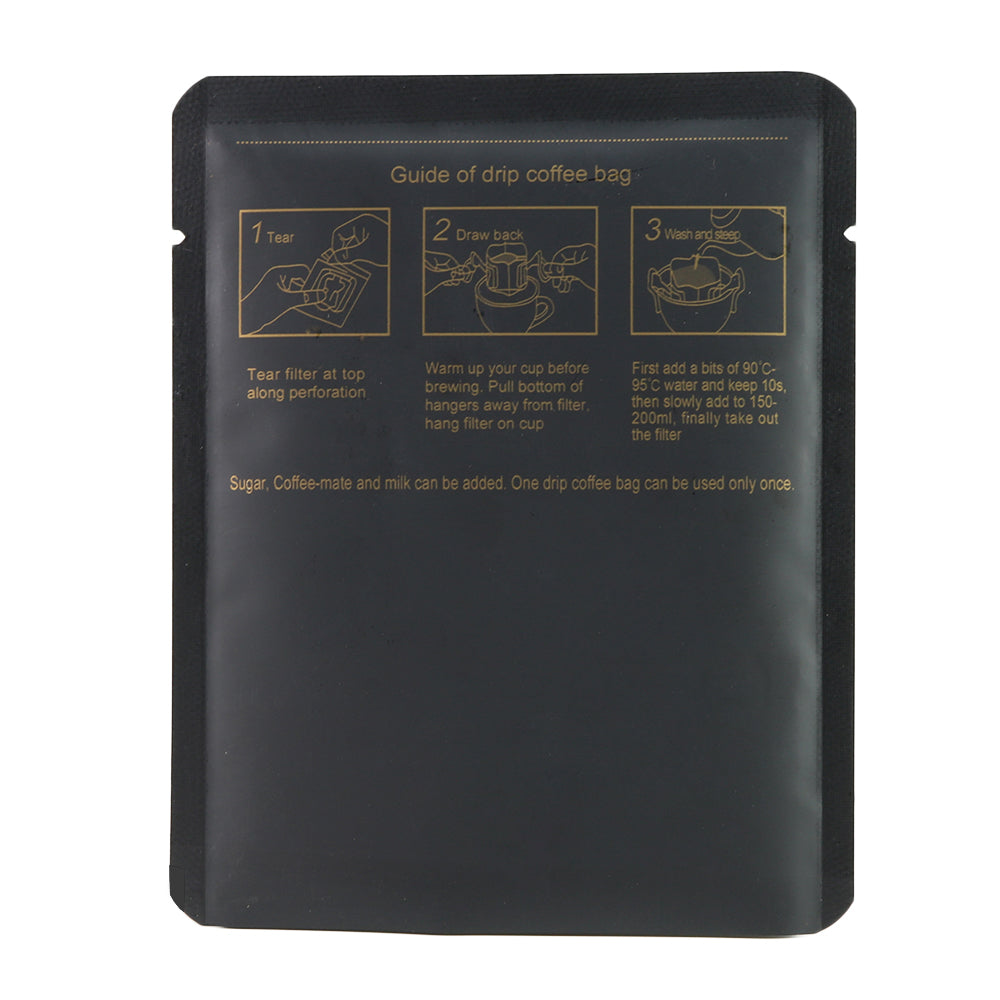 Matte Coffee Black Aluminum Open Bottom Bag with Glossy Drip Coffee Design