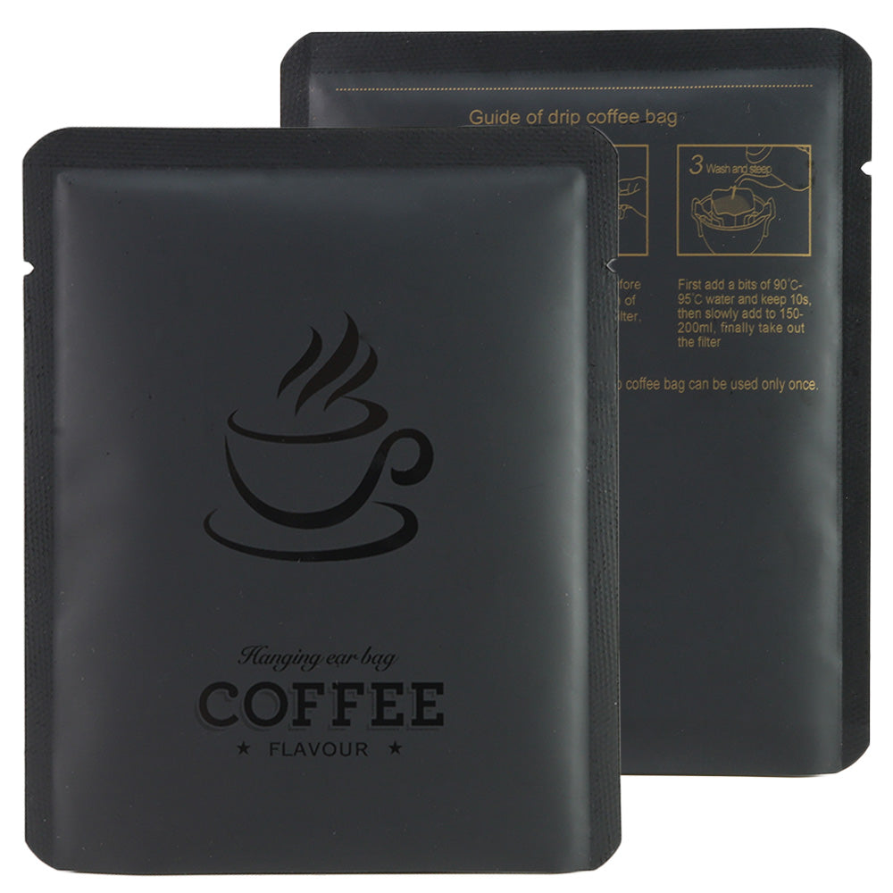 Matte Coffee Black Aluminum Open Bottom Bag with Glossy Drip Coffee Design
