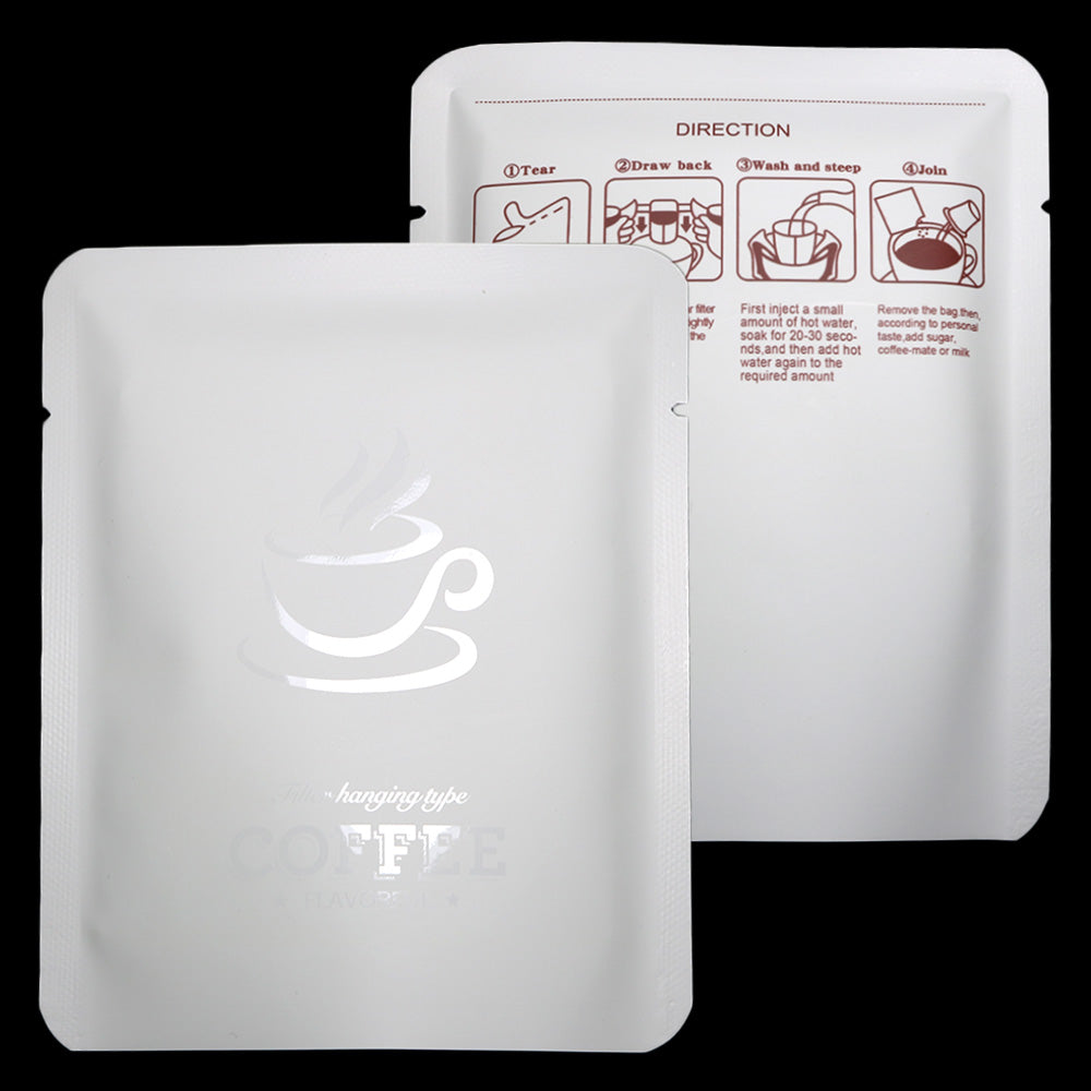 Matte Vanilla Bean White Aluminum Open Bottom Bag with Glossy Drip Coffee Design