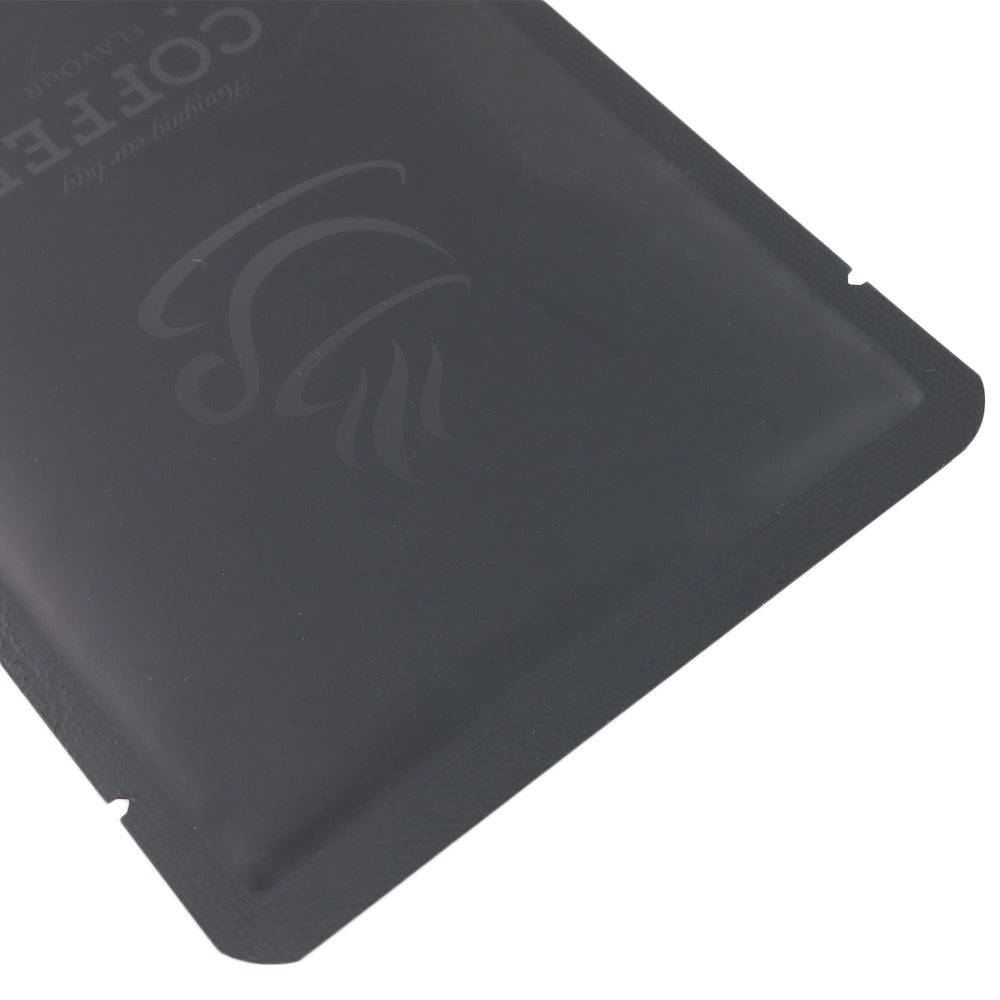 Matte Coffee Black Aluminum Open Bottom Bag with Glossy Drip Coffee Design