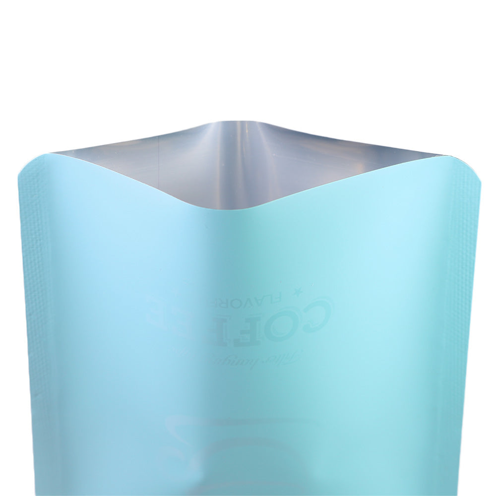 Matte Bluebean Aluminum Open Bottom Bag with Glossy Drip Coffee Design