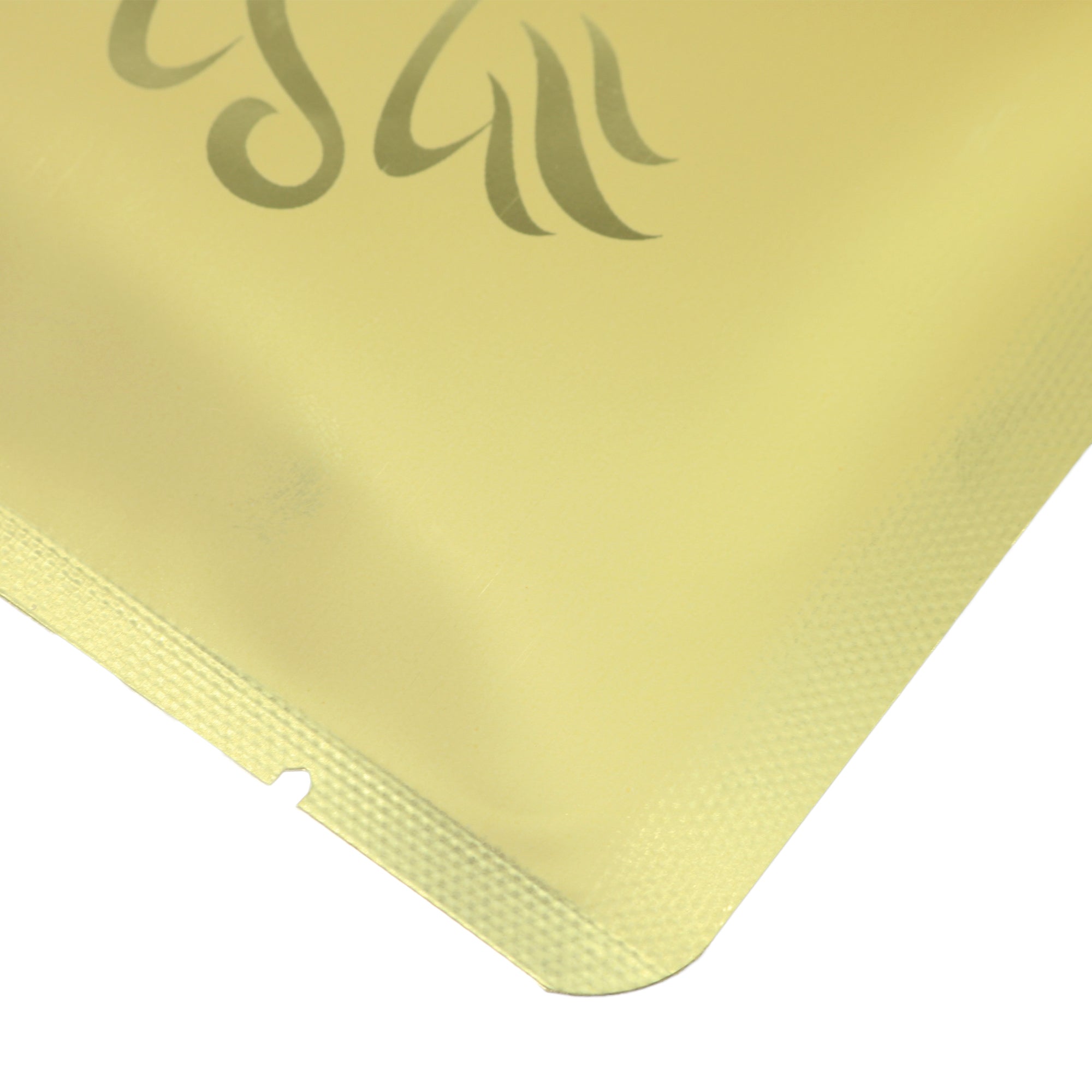Matte Blonde Roast Gold Aluminum Open Bottom Bag with Glossy Drip Coffee Design