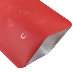 Matte Coffee Bean Red Aluminum Open Bottom Bag with Glossy Drip Coffee Design