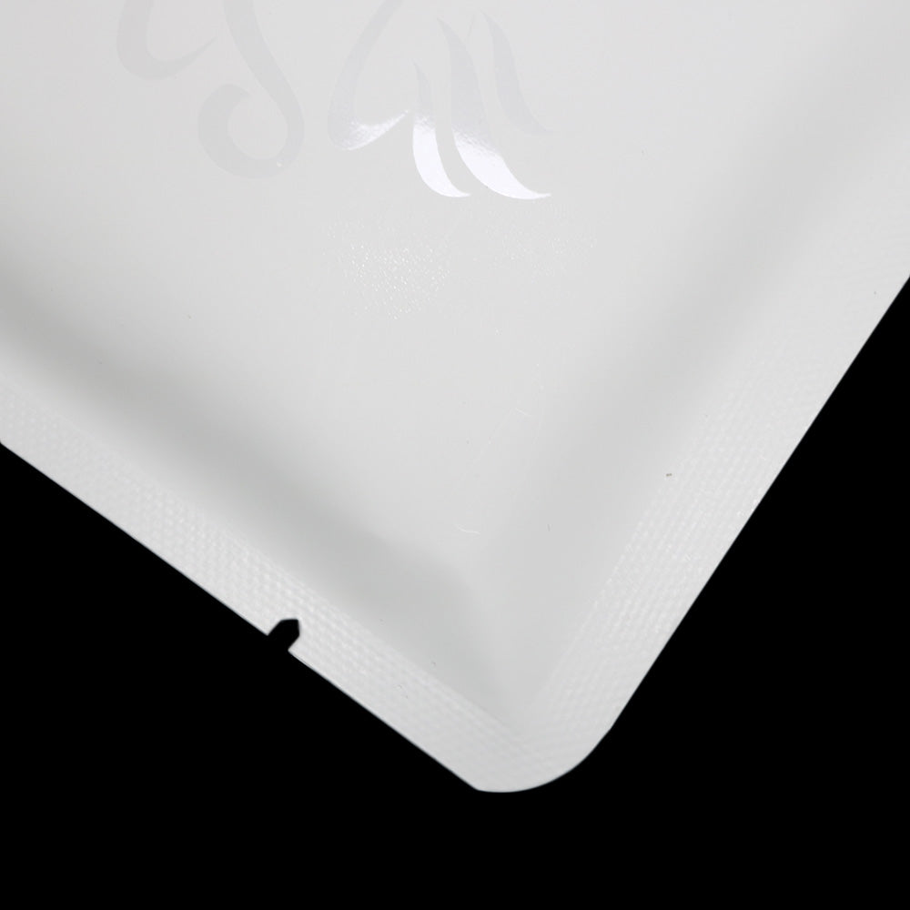 Matte Vanilla Bean White Aluminum Open Bottom Bag with Glossy Drip Coffee Design