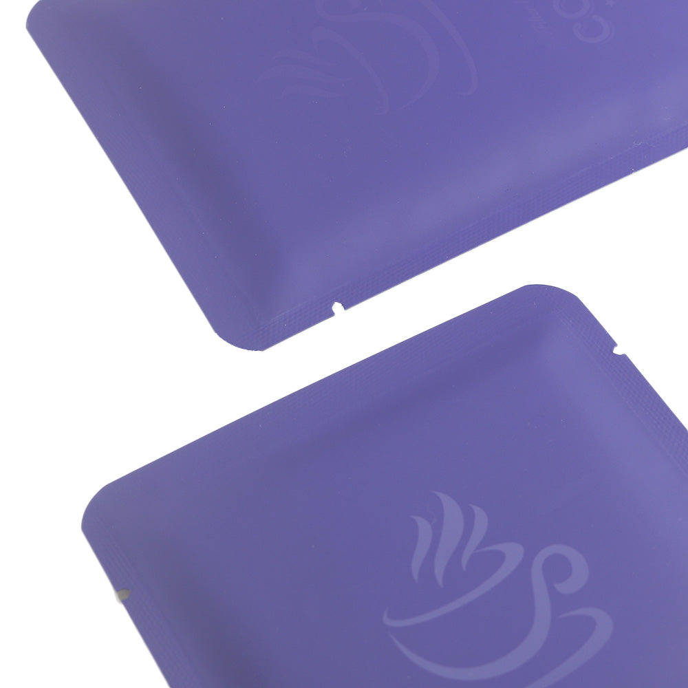 Matte Coffee Violet Purple Aluminum Open Bottom Bag with Glossy Drip Coffee Design