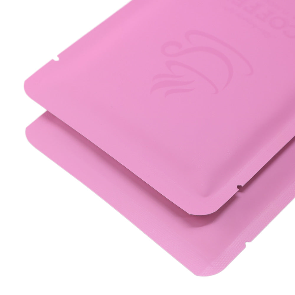 Matte Brewed Pink Aluminum Open Bottom Bag with Glossy Drip Coffee Design