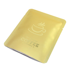 Matte Blonde Roast Gold Aluminum Open Bottom Bag with Glossy Drip Coffee Design