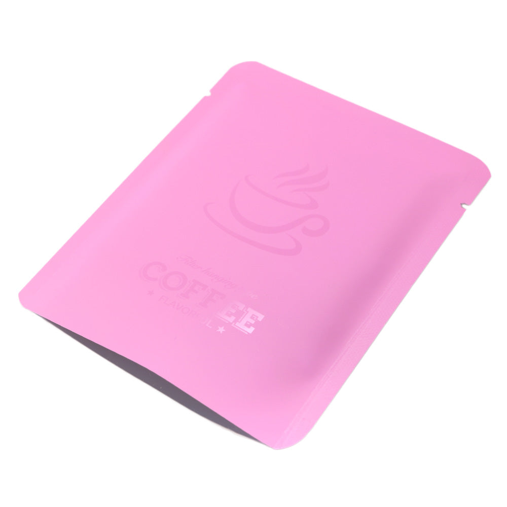 Matte Brewed Pink Aluminum Open Bottom Bag with Glossy Drip Coffee Design