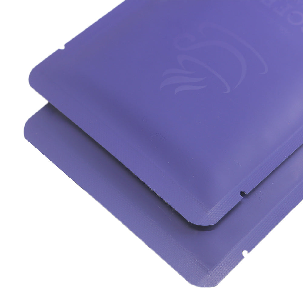 Matte Coffee Violet Purple Aluminum Open Bottom Bag with Glossy Drip Coffee Design