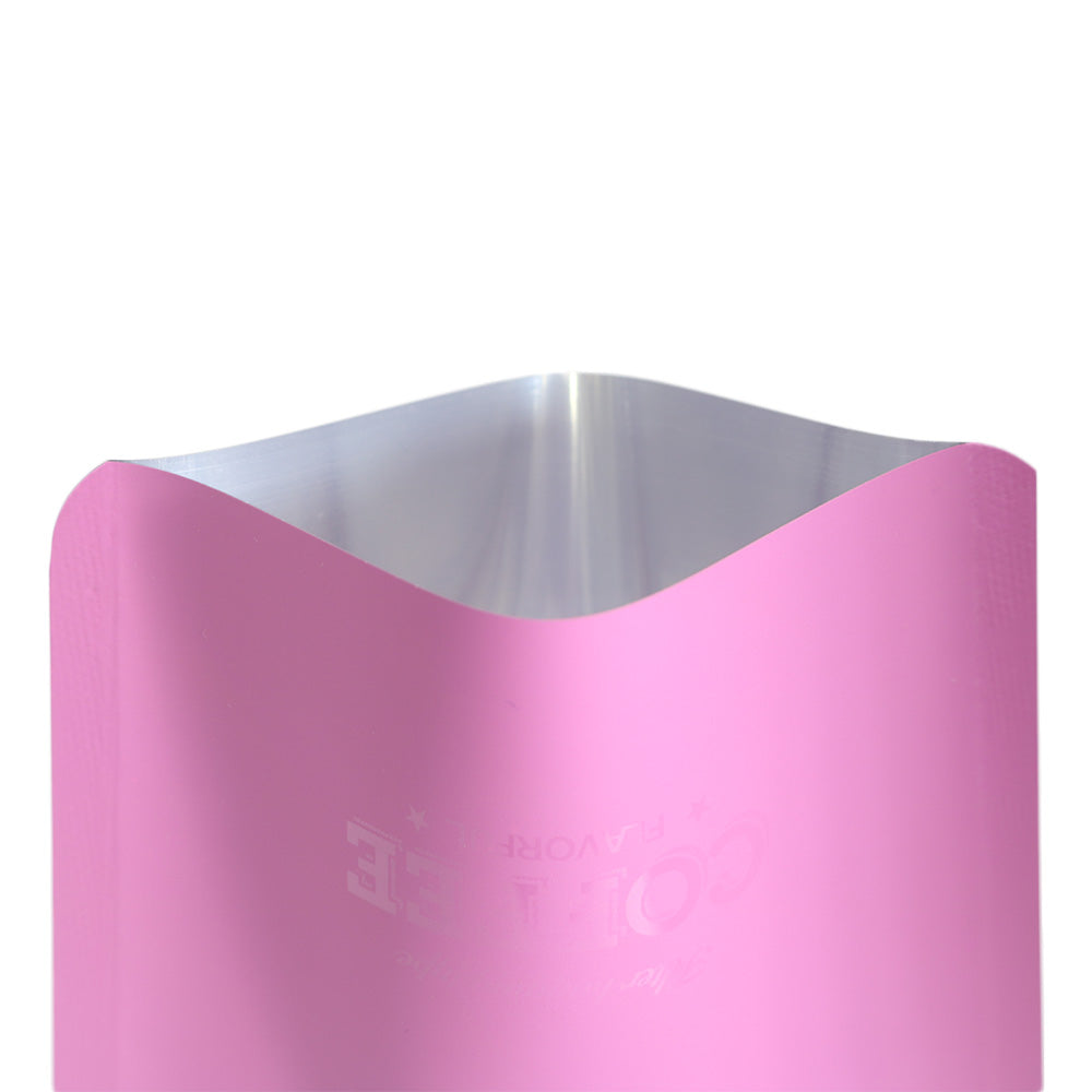 Matte Brewed Pink Aluminum Open Bottom Bag with Glossy Drip Coffee Design
