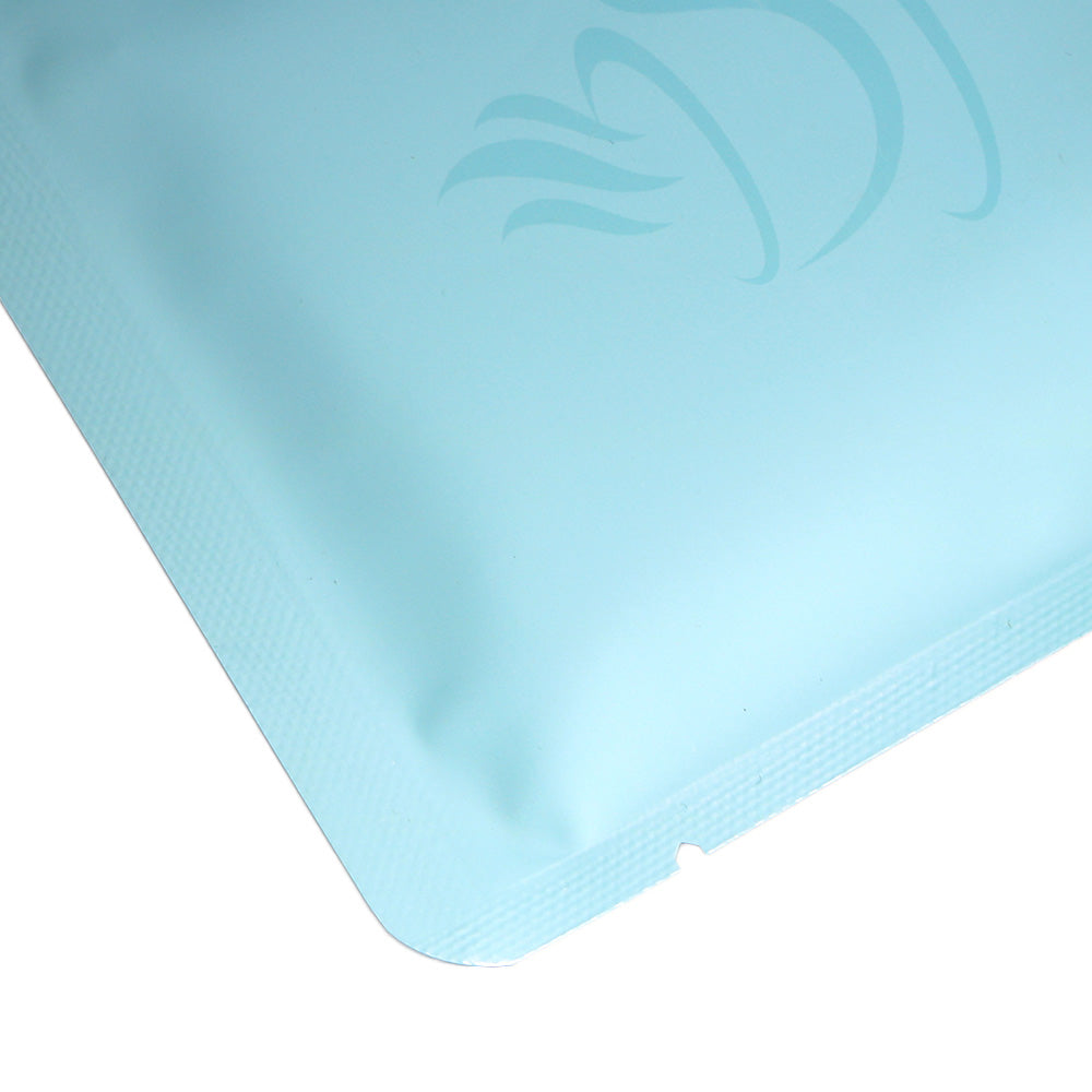 Matte Bluebean Aluminum Open Bottom Bag with Glossy Drip Coffee Design