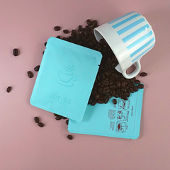 Matte Bluebean Aluminum Open Bottom Bag with Glossy Drip Coffee Design