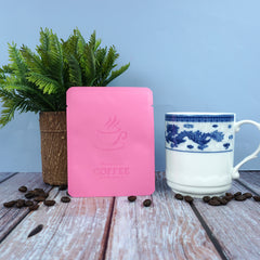 Matte Brewed Pink Aluminum Open Bottom Bag with Glossy Drip Coffee Design